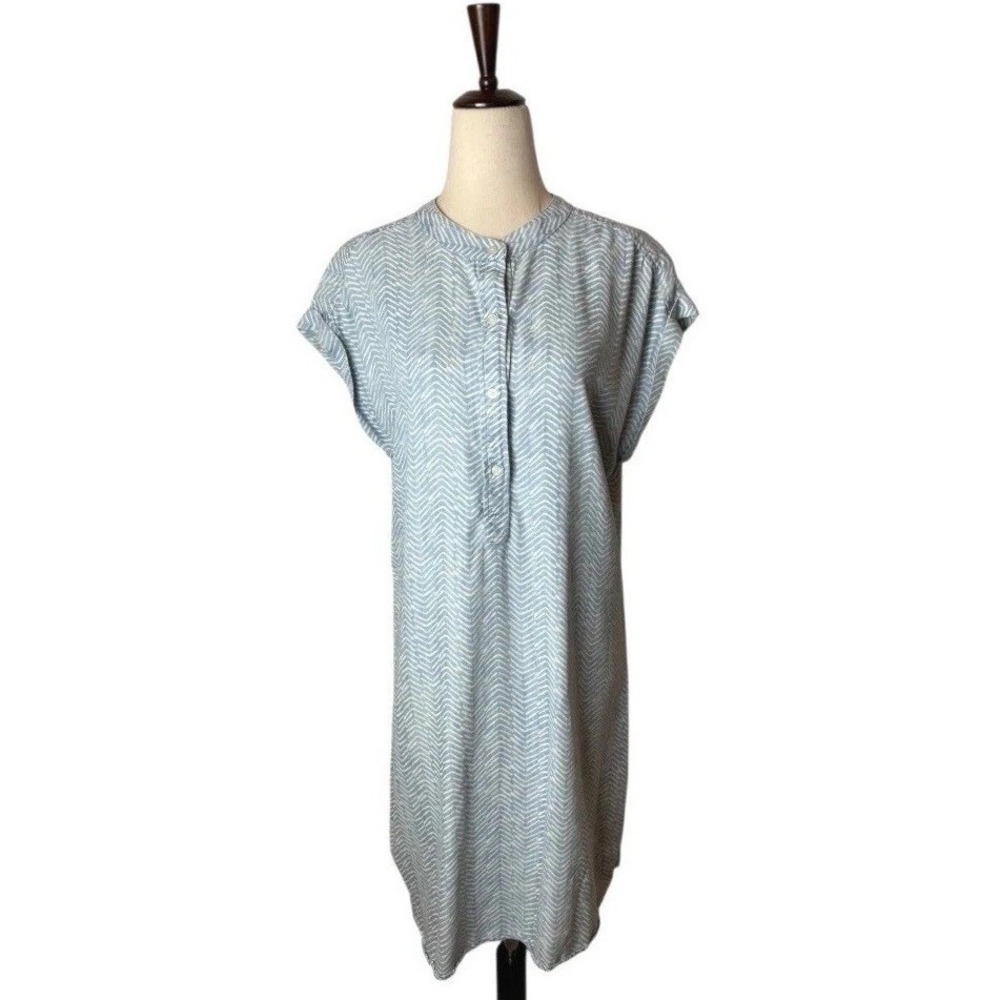 Vineyard Vines Dress Women 10 Blue Chevron Tencel Button Up Shirt Mini Preppy